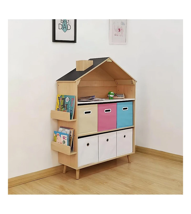 Mega Casa House-Shaped Kids Storage Rack / Toy Storage Organizer With Bookself for Kids' Rooms, Playrooms