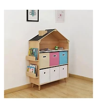 Mega Casa House-Shaped Kids Storage Rack / Toy Storage Organizer With Bookself for Kids' Rooms, Playrooms