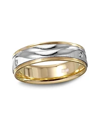 Men's 14k Gold and White Ring, Wave Engraved Band