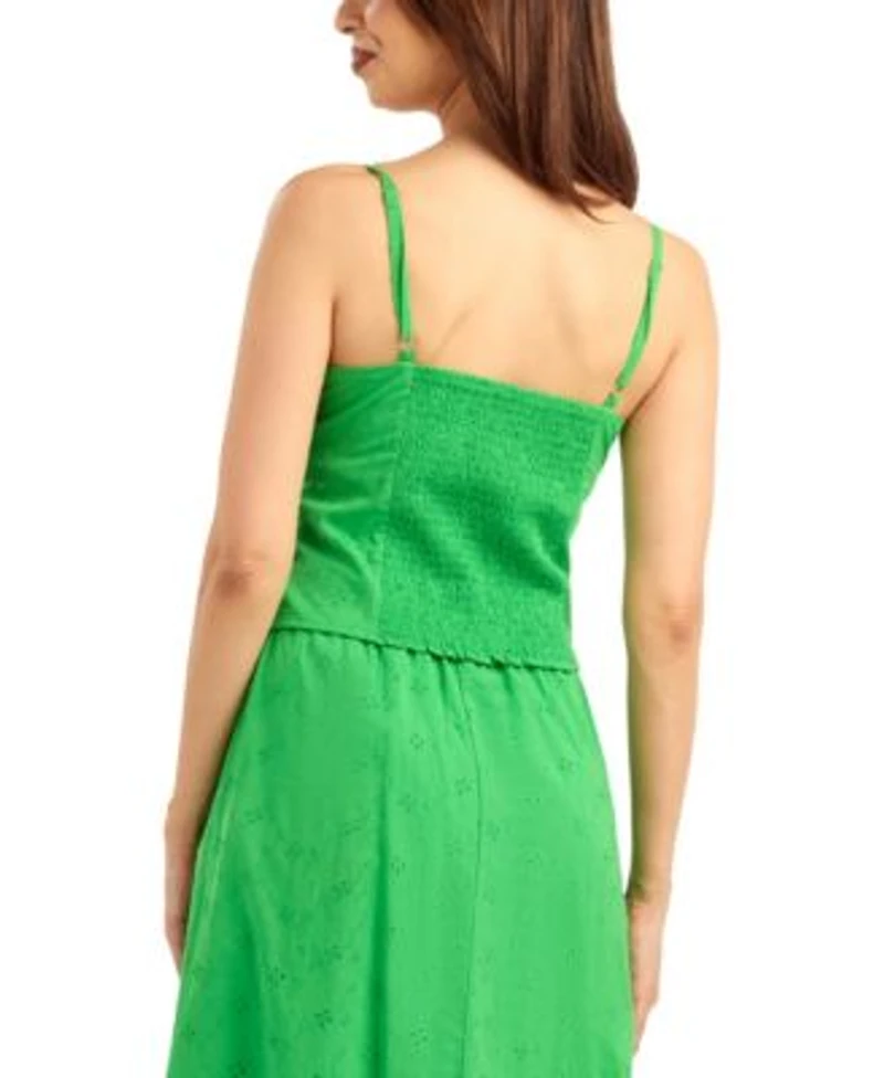 Bcx Womens Tie Front Sweetheart Neck Camisole Top Lime Pleated Pull On Skirt Set