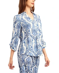 Bcx Women's Printed Button-Up Tie-Hem Top