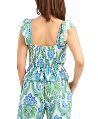 Bcx Women's Printed Flutter-Sleeve Square Neck Top