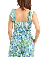 Bcx Womens Printed Flutter Sleeve Square Neck Top Wide Leg Mid Rise Pant Set