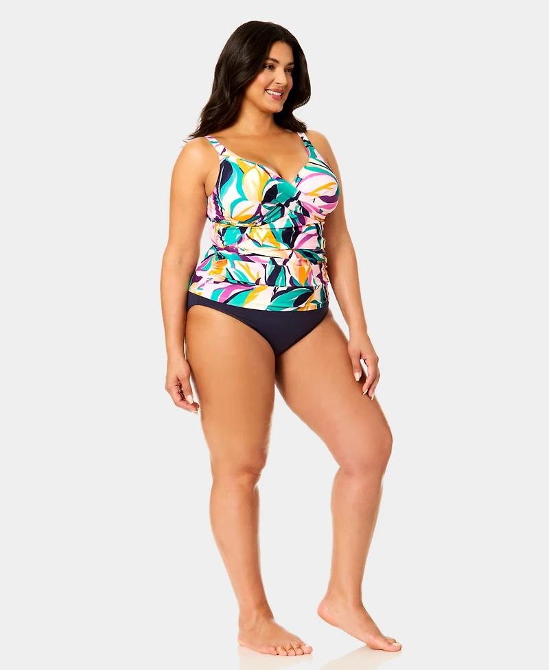 Anne Cole Plus Hidden Underwire Drape Front Tankini Top