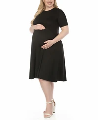 White Mark Plus Short-Sleeve Midi A-Line Dress