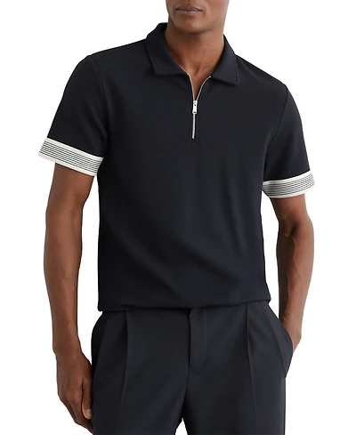 Reiss Men's Sleeve-Trim Half-Zip Polo Shirt