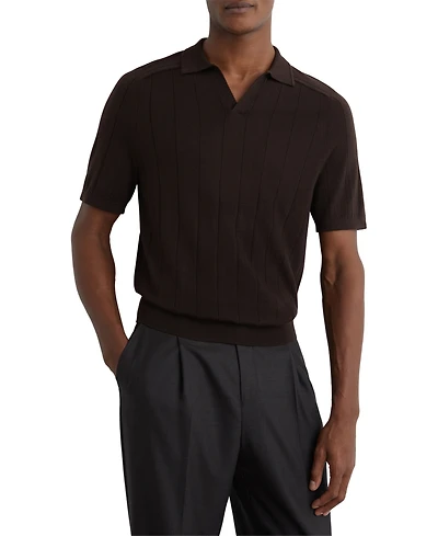 Reiss Men's Merino Wool Wide-Rib Polo Jumper Sweater