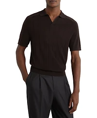Reiss Men's Merino Wool Wide-Rib Polo Jumper Sweater
