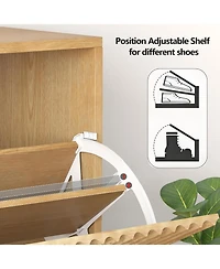 gaomon 31.5''W Slim Fluted Shoe Cabinet for Entryway Freestanding Narrow Shoe Storage with 2 Flip Drawers Open Bottom Shelf and Side Hooks for Foyer