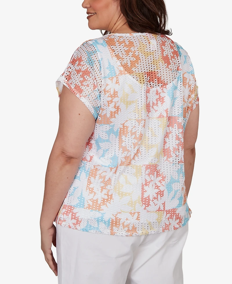 Hearts Of Palm Plus Printed Textured Knit T-Sleeve Top