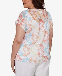 Hearts Of Palm Plus Printed Textured Knit T-Sleeve Top