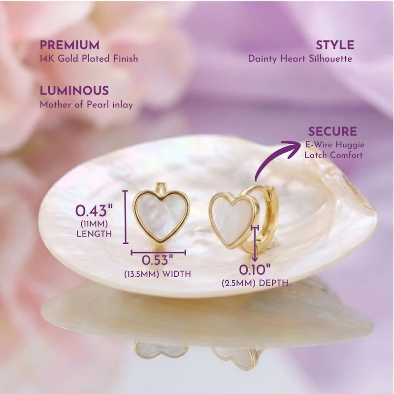 GiGiGirl Adorable Kids 14k Gold Plated Mother of Pearl Heart Earrings