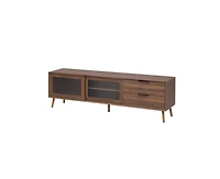 sumyeg Modern Tv Stand Console with 2 Glass Doors 2 Drawers & Storage Cabinet