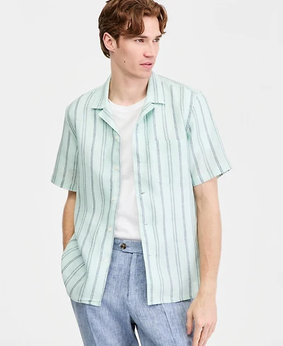 Club Room Men's Textured Stripe Linen Short-Sleeve Shirt, Macy's Exclusive