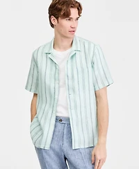 Club Room Men's Textured Stripe Linen Short-Sleeve Shirt, Macy's Exclusive