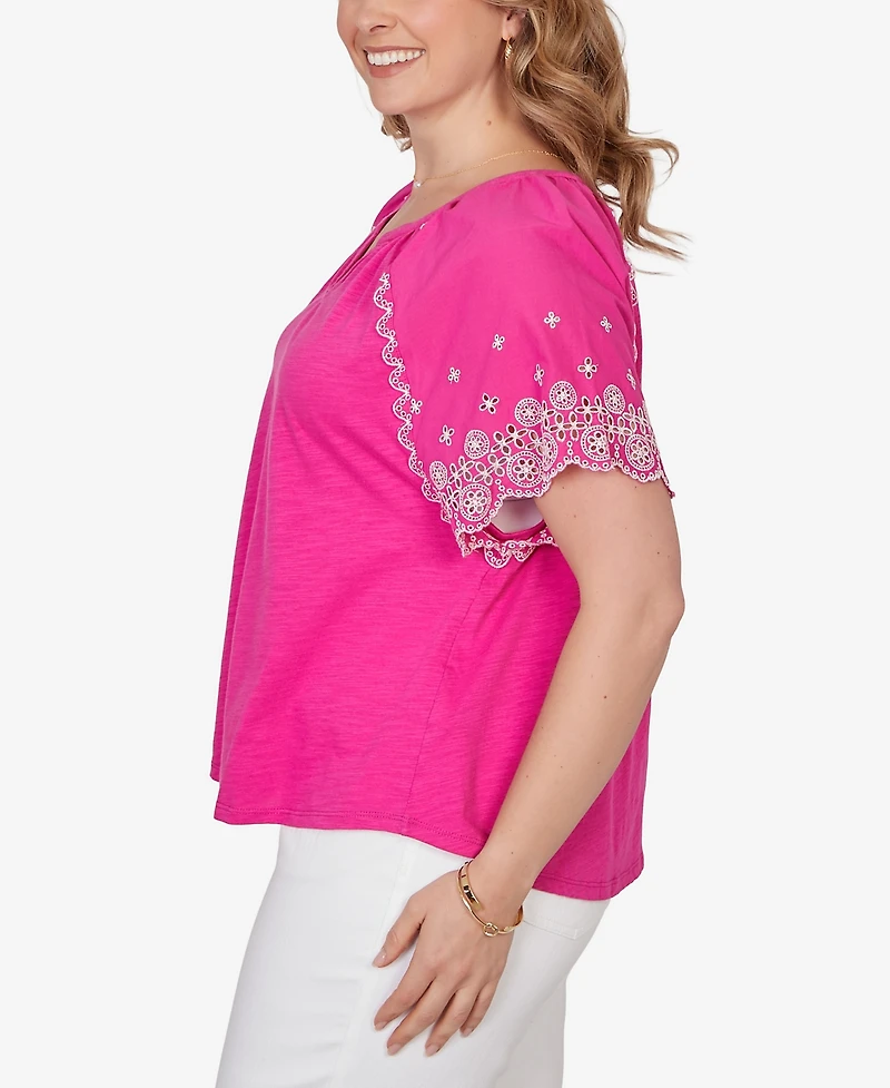Ruby Rd. Plus Embroidered Sleeve Slub Knit Top
