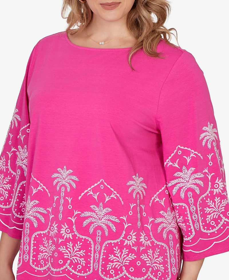 Ruby Rd. Plus Palm Tree Embroidered Knit Top