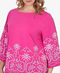 Ruby Rd. Plus Palm Tree Embroidered Knit Top