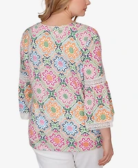 Ruby Rd. Plus Medallion Print Lace Detail Knit Top