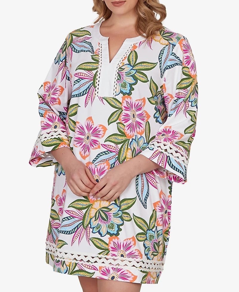 Ruby Rd. Plus Bold Tropical Solid Trim Shift Dress