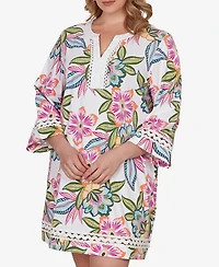 Ruby Rd. Plus Bold Tropical Solid Trim Shift Dress
