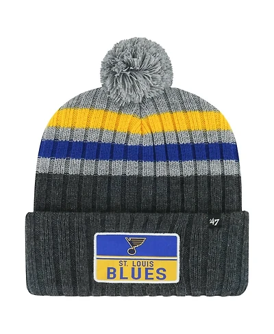 '47 Brand Men's Gray St. Louis Blues Stack Patch Cuffed with Pom Knit Hat