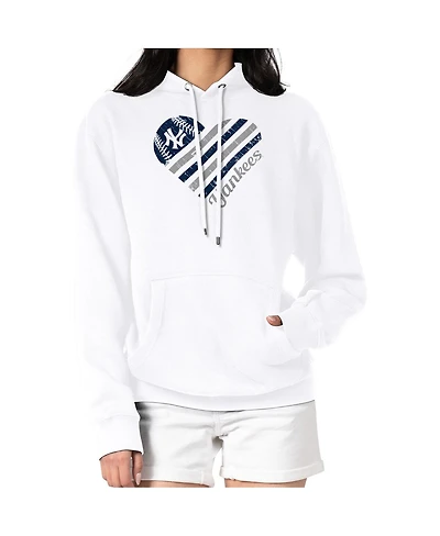 G-iii 4Her by Carl Banks Women's White New York Yankees Heart Fleece Pullover Hoodie