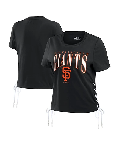Wear By Erin Andrews Women's Black San Francisco Giants Side Lace-Up Cropped T-Shirt