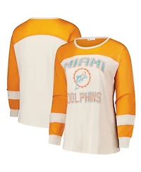 '47 Brand Women's Cream/Orange Miami Dolphins Plus Double Header Curve Toni Long Sleeve T-Shirt