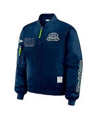 Wear by Erin Andrews Women's College Navy Seattle Seahawks Patch Full-Zip Bomber Jacket