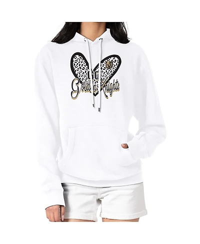 G-iii 4Her by Carl Banks Women's White Vegas Golden Knights Animal Print Heart Fleece Pullover Hoodie