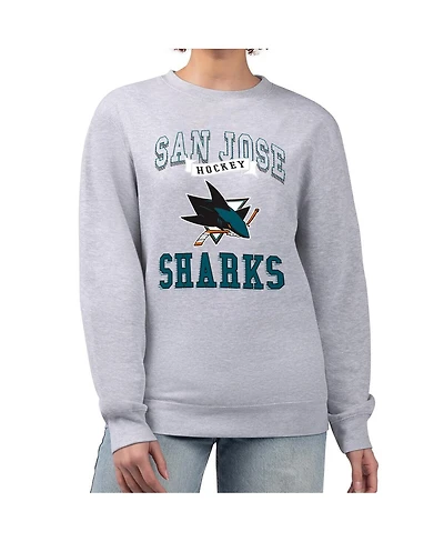 G-iii 4Her by Carl Banks Women's Heather Gray San Jose Sharks Team Logo Tri-Blend Fleece Pullover Sweatshirt