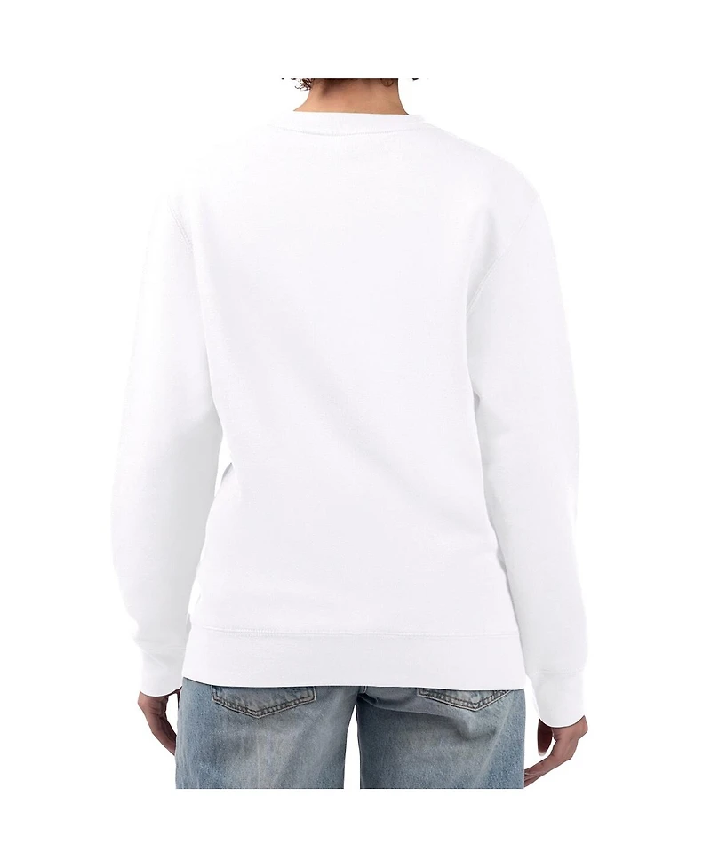 G-iii 4Her By Carl Banks Women's White La Clippers Flowers Team Logo Graphic Fleece Crewneck Pullover Sweatshirt