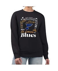 G-iii 4Her by Carl Banks Women's Black St. Louis Blues Collage Graphic Fleece Long Sleeve Pullover Sweatshirt