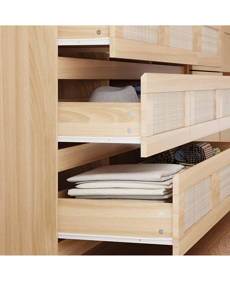 Homsee 9-Drawer Rattan Bedroom Dresser, Modern Chest with Deep Drawers