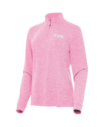 Antigua Women's Pink Atlanta Braves Mentor Lightweight Mock Neck Quarter-Zip