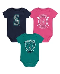Outerstuff Baby Boys and Girls Three-Pack Seattle Mariners Slide Home Bodysuit Set
