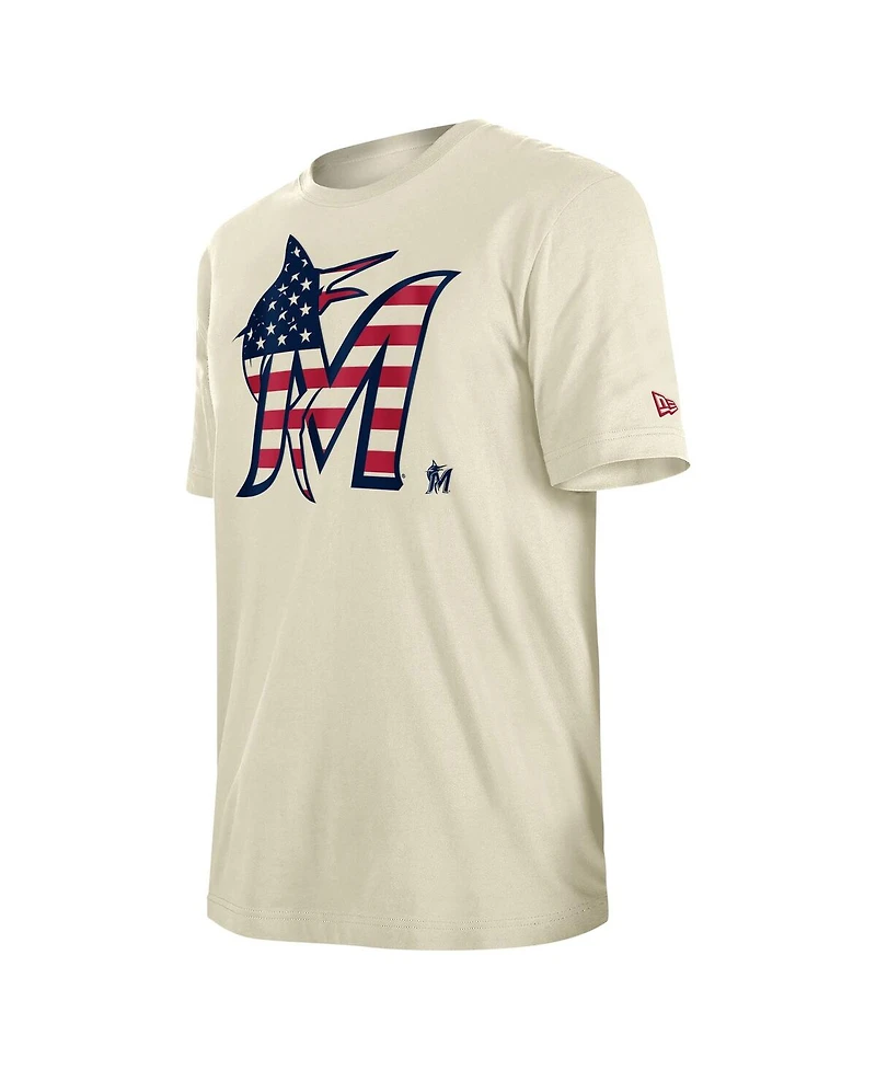 New Era Men's Cream Miami Marlins Americana Flag Fill T-Shirt