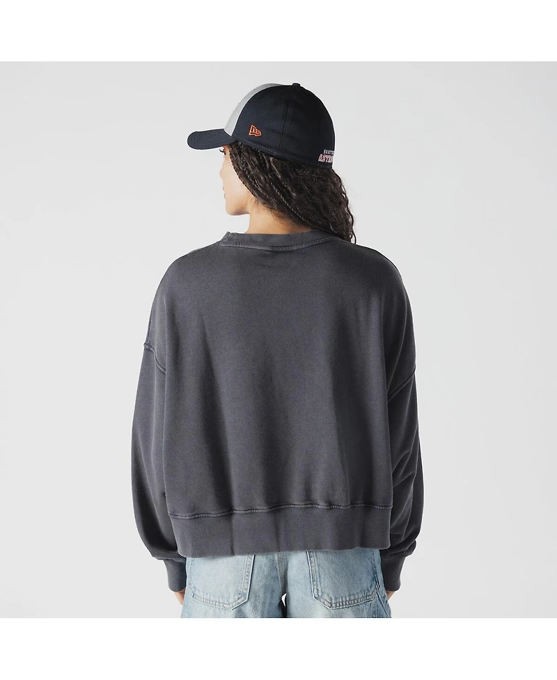 New Era Women's Navy Houston Astros Boxy Mineral Wash Dolmen Sleeve Cropped Sweatshirt