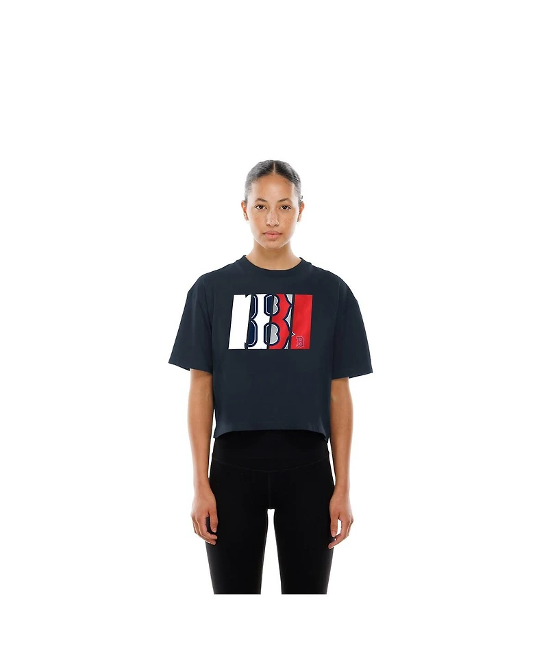 New Era Women's Navy Boston Red Sox Boxy Foil Logo T-Shirt