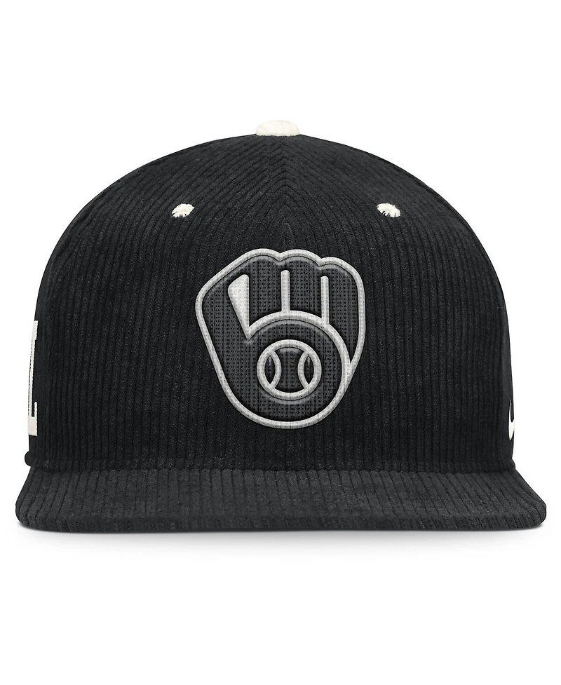 Nike Men's Black Milwaukee Brewers Pro Corduroy Structured Snapback Hat
