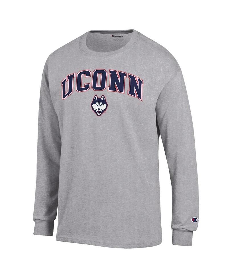 Champion Men's Champion Heather Gray UConn Huskies Arch Over Logo Long Sleeve T-Shirt