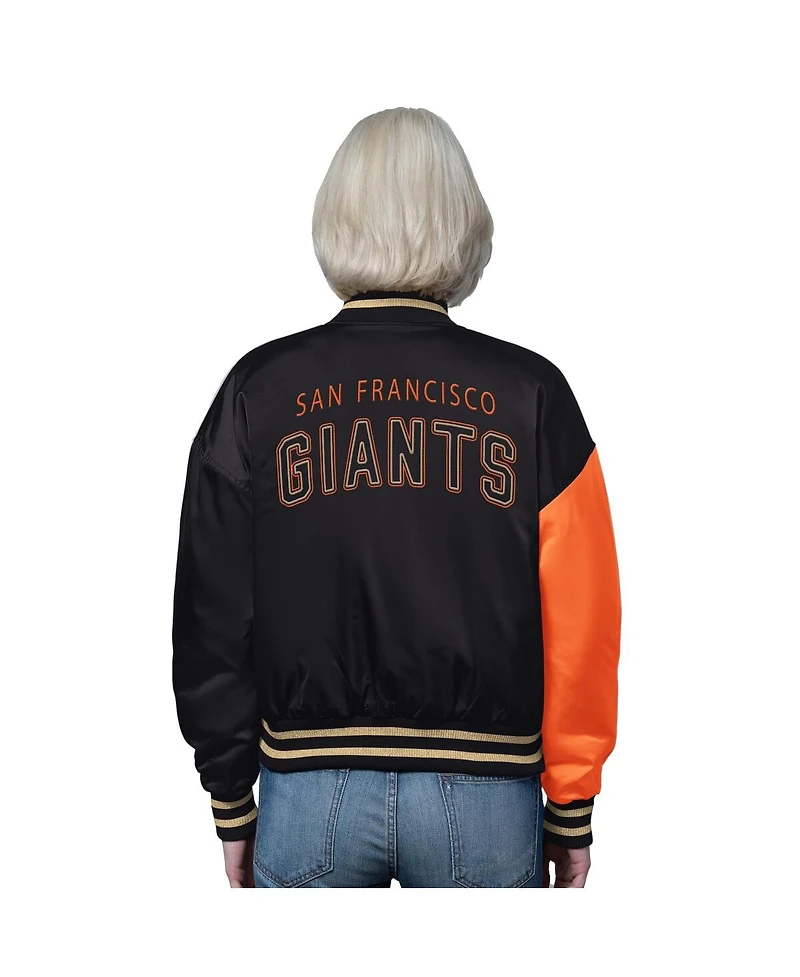Starter Women's Orange/Black San Francisco Giants Offside Cropped Full-Snap Varsity Jacket