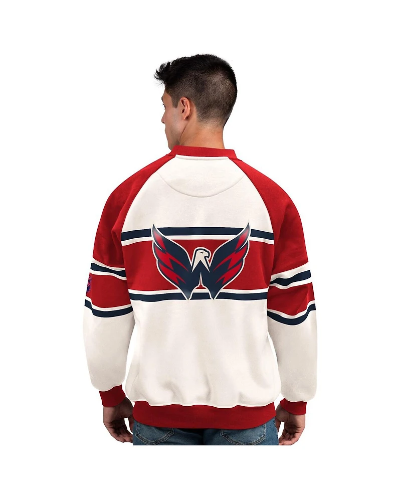 Starter Men's White Washington Capitals Defense Fleece Crewneck Sweatshirt