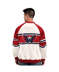 Starter Men's White Washington Capitals Defense Fleece Crewneck Sweatshirt