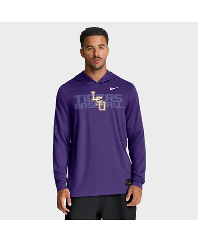 Nike Men's Purple Lsu Tigers Dugout Dri-fit Long Sleeve Hooded T-Shirt
