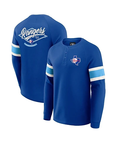 Darius Rucker Collection By Fanatics Men's Royal Texas Rangers Waffle-Knit Raglan Long Sleeve Henley T-Shirt