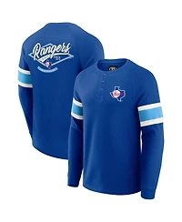 Darius Rucker Collection By Fanatics Men's Royal Texas Rangers Waffle-Knit Raglan Long Sleeve Henley T-Shirt
