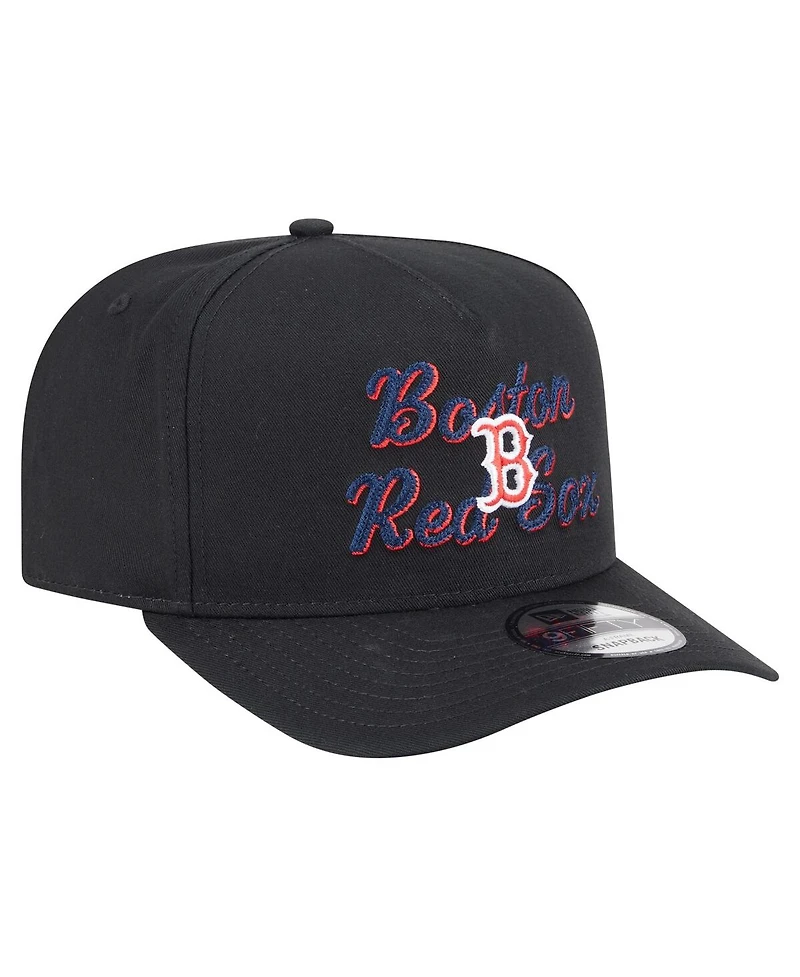 New Era Men's Black Boston Red Sox Chainstitch 9FIFTY A-Frame Snapback Hat