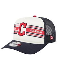 New Era Men's Cream/Navy Cleveland Guardians Banner A-Frame 9FIFTY Trucker Snapback Hat